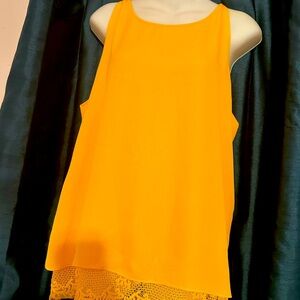 Source Unknown Yellow Lace Hem Tank Top